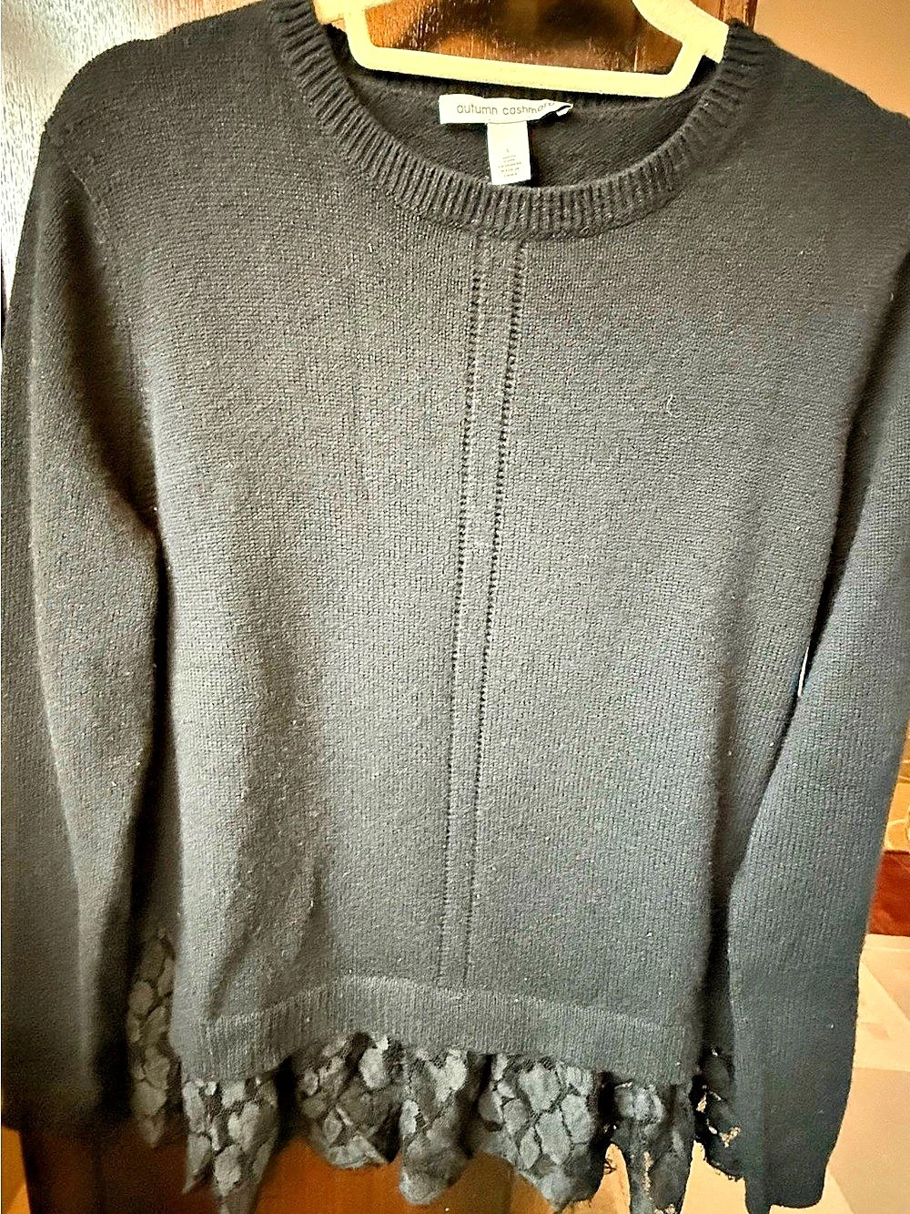 Autumn Cashmere Black Cashmere Lace Hem Sweater Size Large